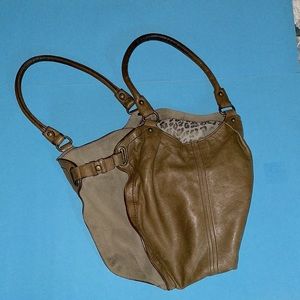 Perlina New York Olive Leather Hobo Shoulder Bag with Suede Side Inserts